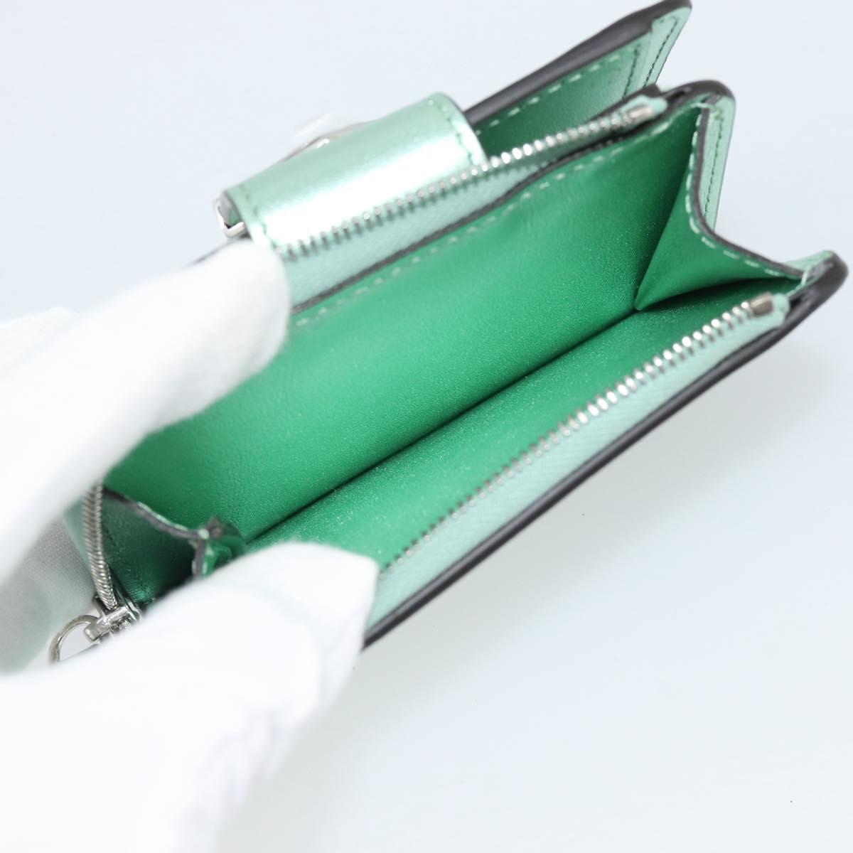 FENDI Compact Wallet Leather Green Silver 8M0490 Auth ar14064M