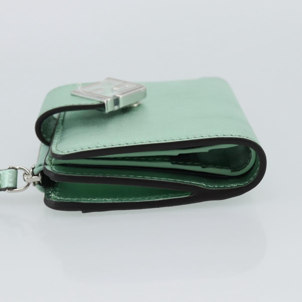 FENDI Compact Wallet Leather Green Silver 8M0490 Auth ar14064M