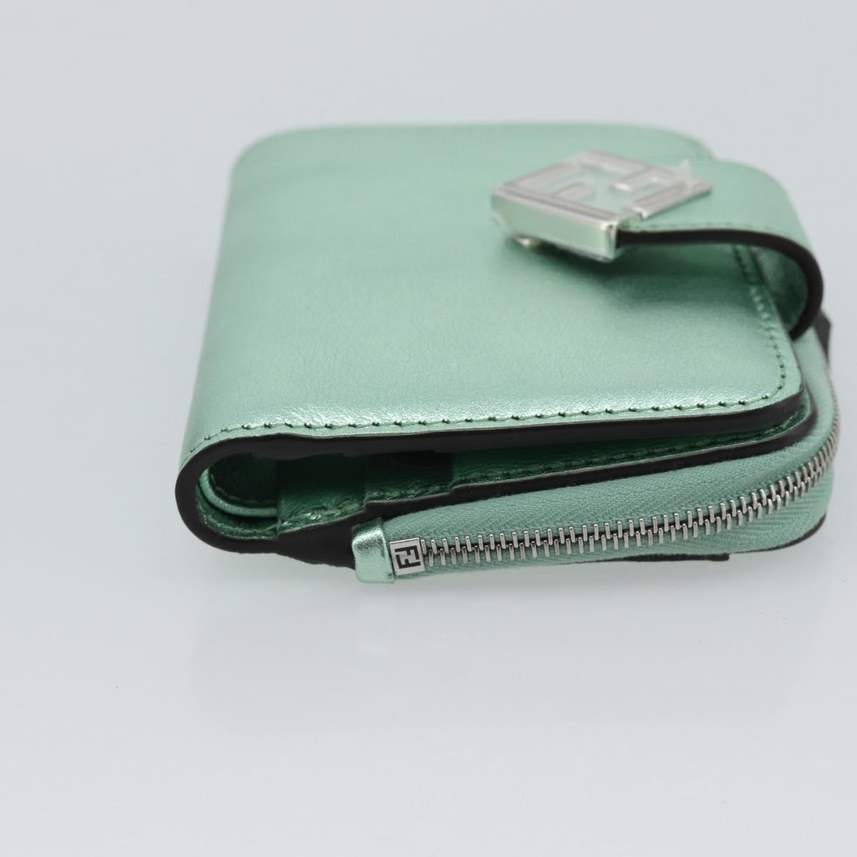 FENDI Compact Wallet Leather Green Silver 8M0490 Auth ar14064M