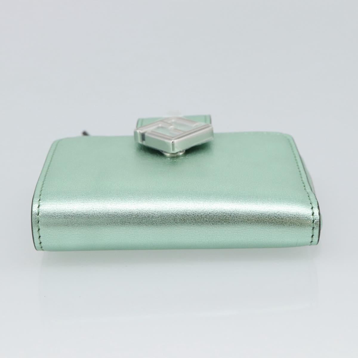FENDI Compact Wallet Leather Green Silver 8M0490 Auth ar14064M