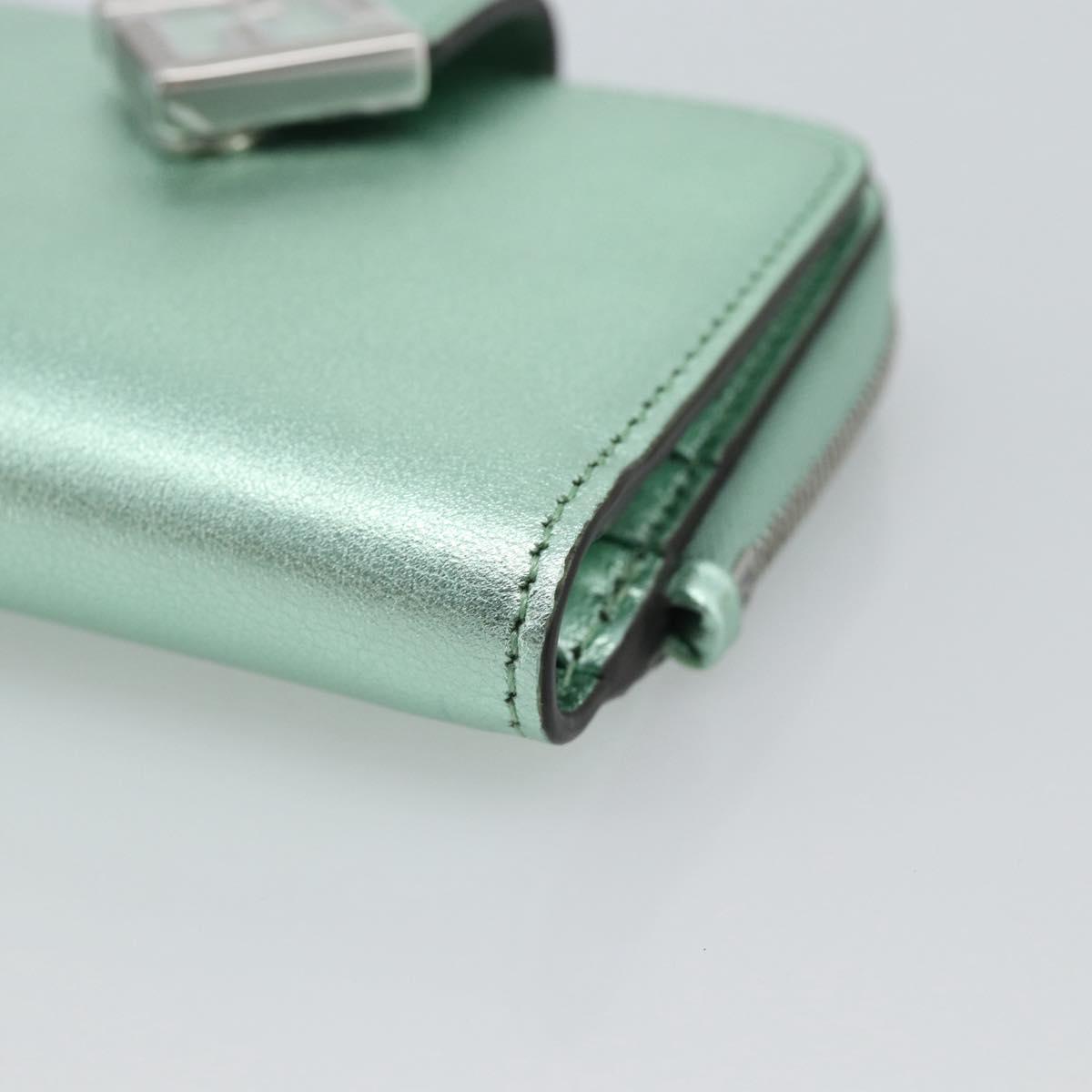 FENDI Compact Wallet Leather Green Silver 8M0490 Auth ar14064M