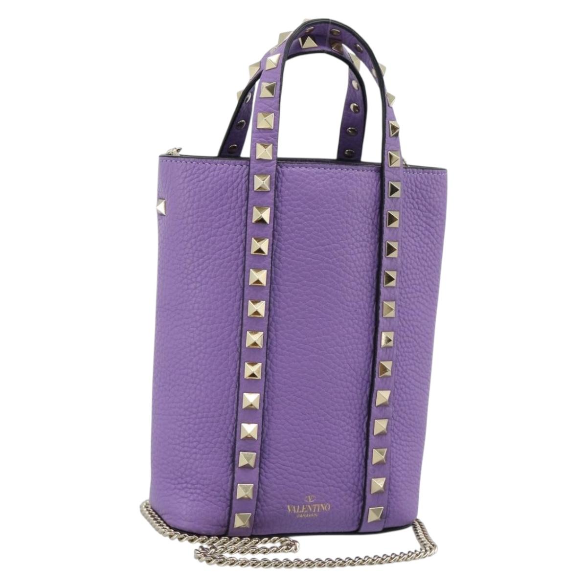 VALENTINO Hand Bag Leather 2way Purple Gold Auth ar14065V
