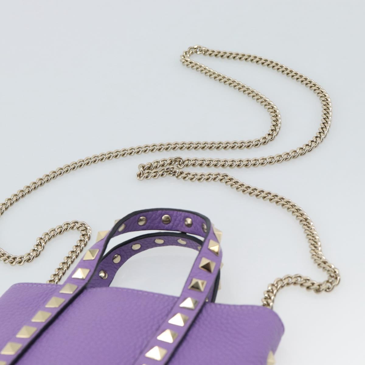 VALENTINO Hand Bag Leather 2way Purple Gold Auth ar14065V