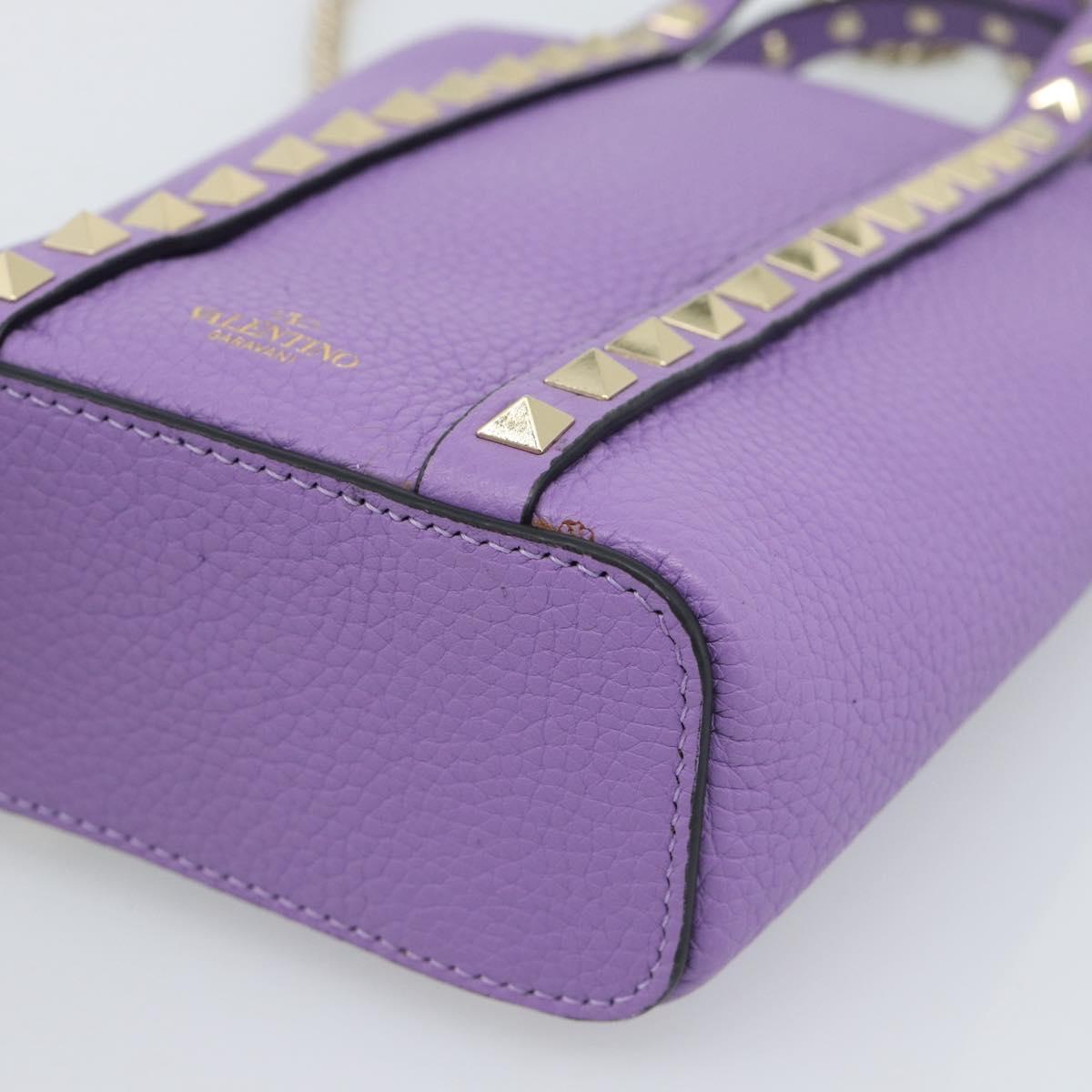 VALENTINO Hand Bag Leather 2way Purple Gold Auth ar14065V