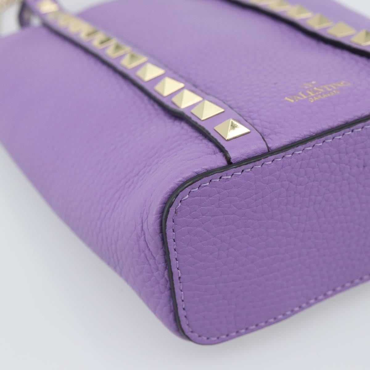 VALENTINO Hand Bag Leather 2way Purple Gold Auth ar14065V