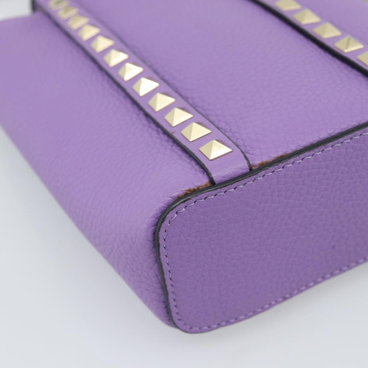 VALENTINO Hand Bag Leather 2way Purple Gold Auth ar14065V