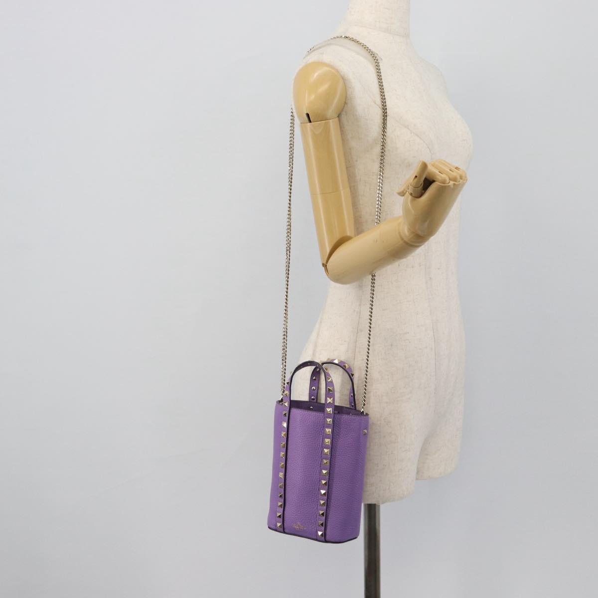 VALENTINO Hand Bag Leather 2way Purple Gold Auth ar14065V