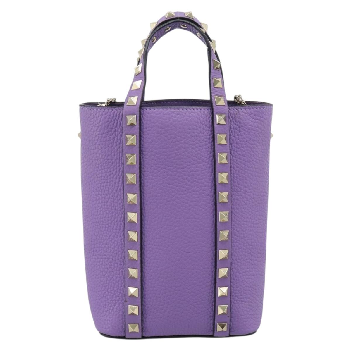 VALENTINO Hand Bag Leather 2way Purple Gold Auth ar14065V