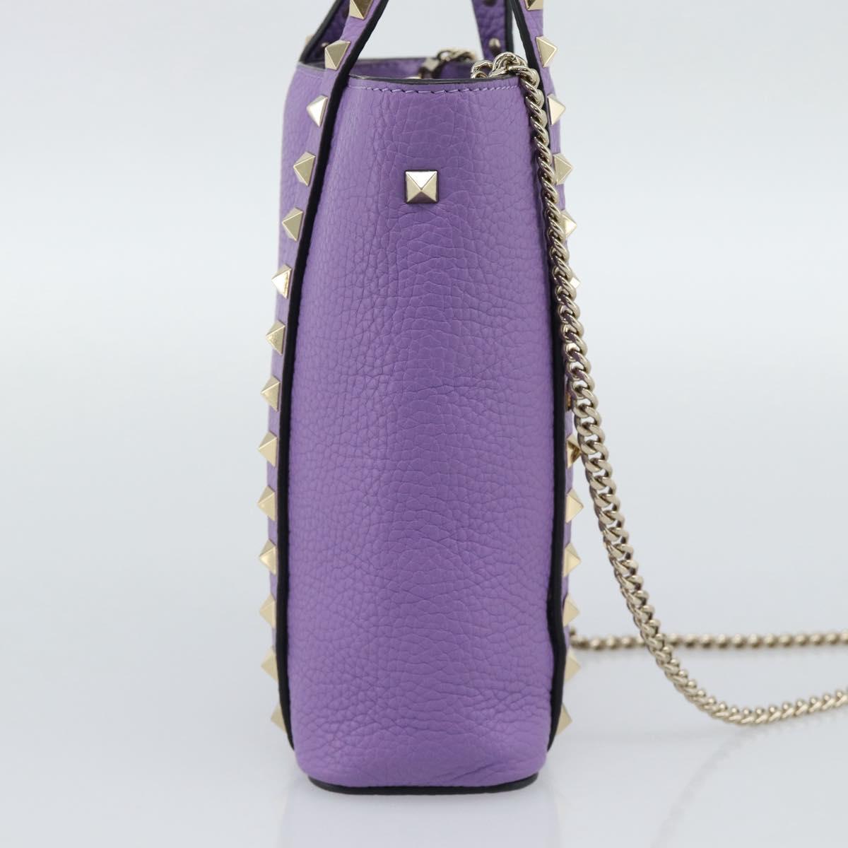 VALENTINO Hand Bag Leather 2way Purple Gold Auth ar14065V