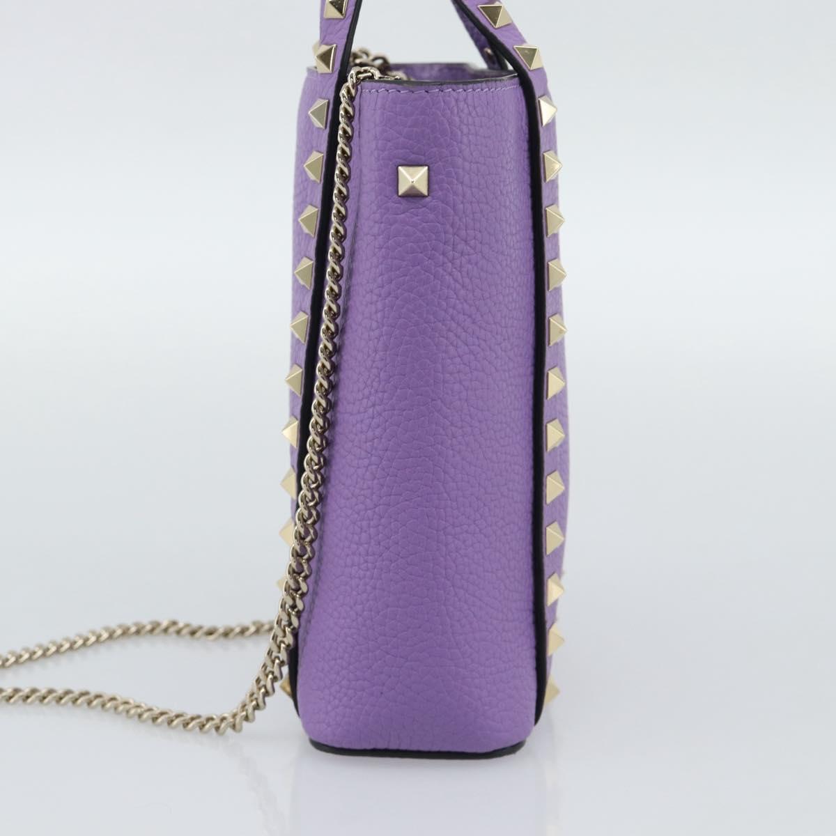 VALENTINO Hand Bag Leather 2way Purple Gold Auth ar14065V