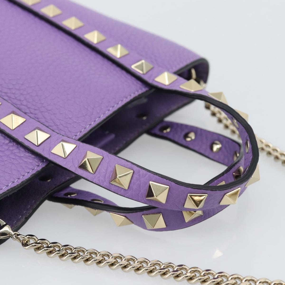 VALENTINO Hand Bag Leather 2way Purple Gold Auth ar14065V