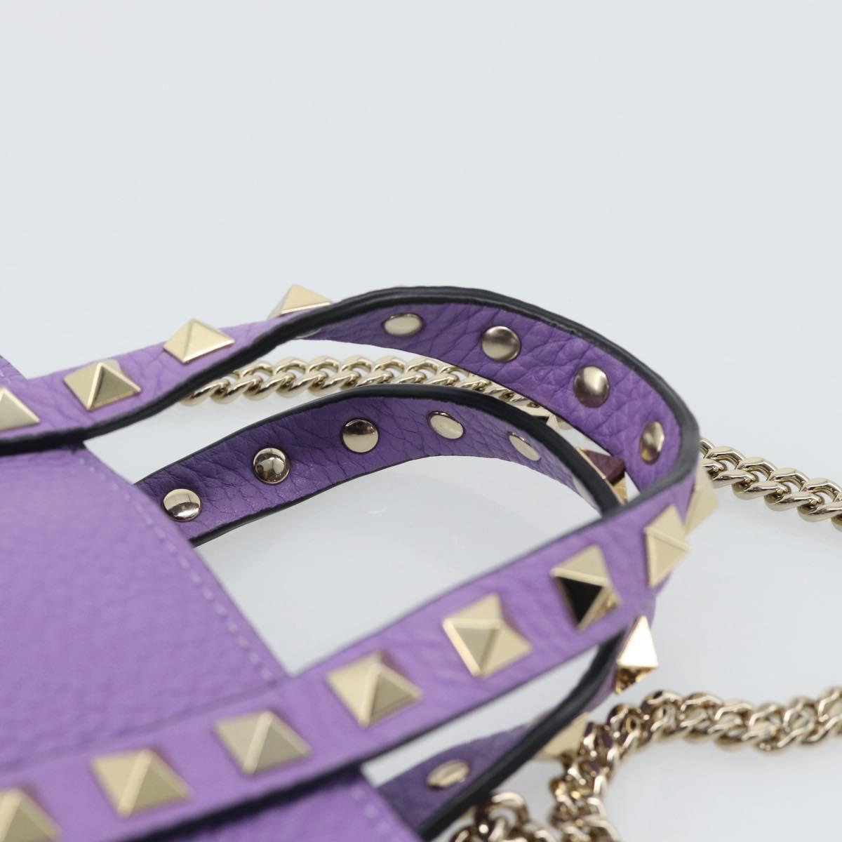 VALENTINO Hand Bag Leather 2way Purple Gold Auth ar14065V