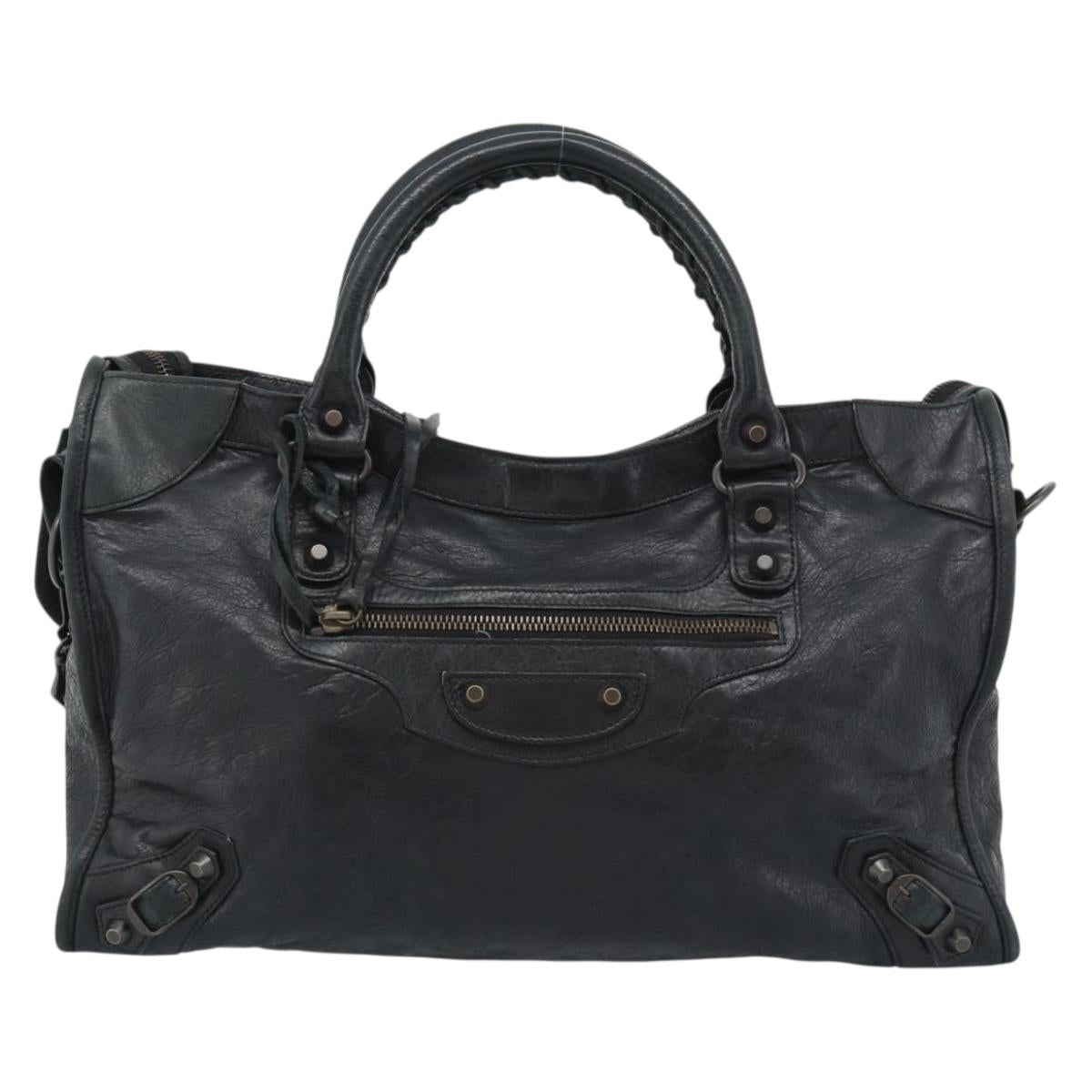 BALENCIAGA The City Hand Bag Leather Black 115748 Auth ar14069