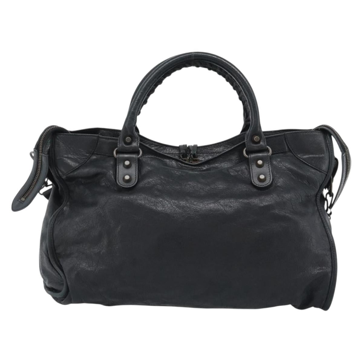 BALENCIAGA The City Hand Bag Leather Black 115748 Auth ar14069