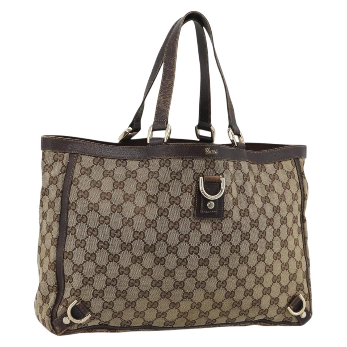 GUCCI GG Canvas Tote Bag Beige Gold 141472 Auth ar14071