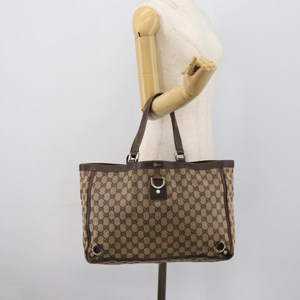 GUCCI GG Canvas Tote Bag Beige Gold 141472 Auth ar14071