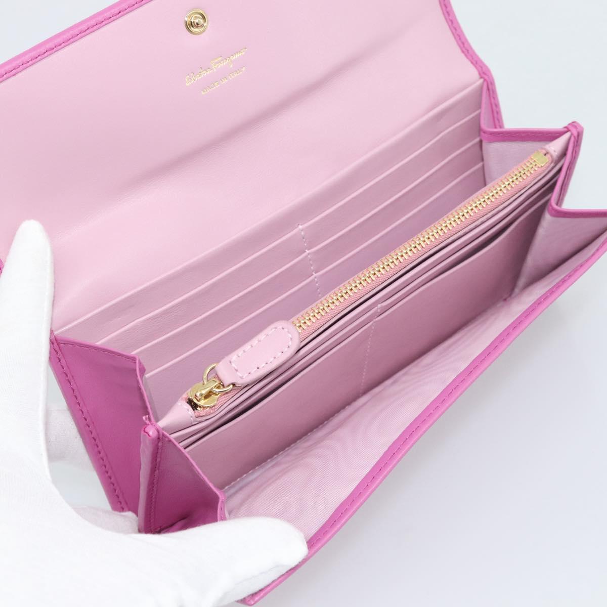 Salvatore Ferragamo Gancini Long Wallet Leather Pink Gold Auth ar14073V