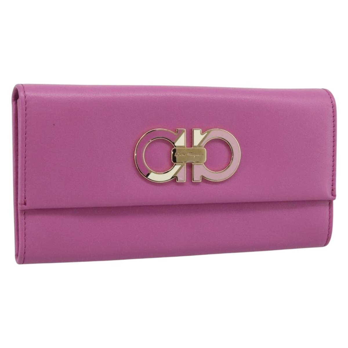 Salvatore Ferragamo Gancini Long Wallet Leather Pink Gold Auth ar14073V