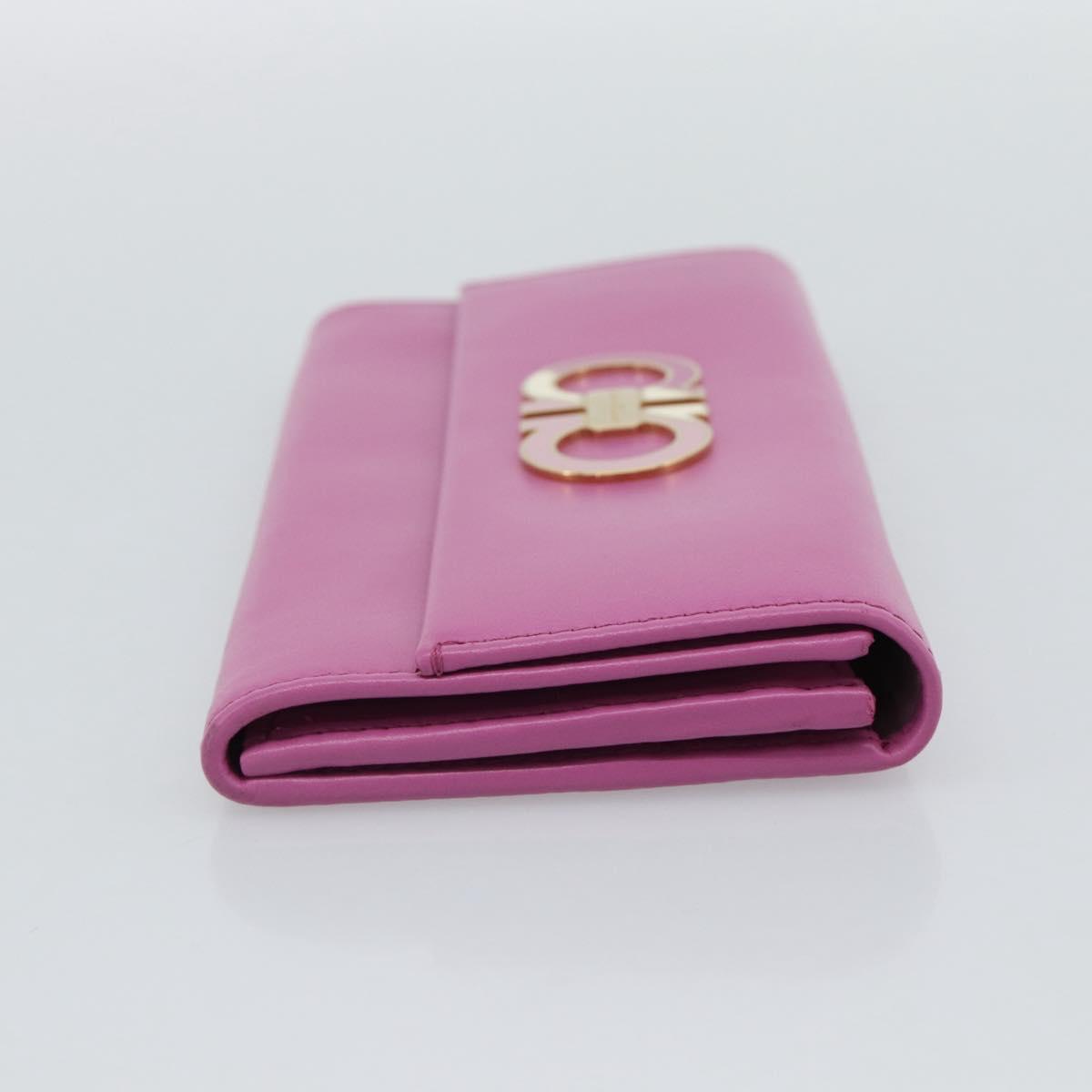 Salvatore Ferragamo Gancini Long Wallet Leather Pink Gold Auth ar14073V