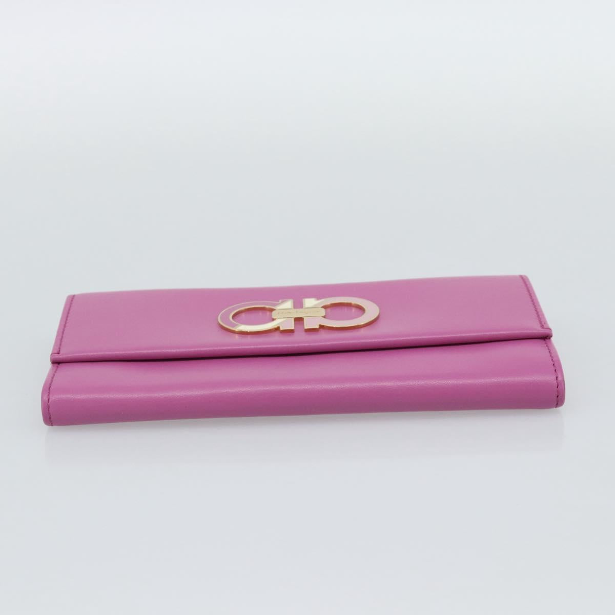 Salvatore Ferragamo Gancini Long Wallet Leather Pink Gold Auth ar14073V