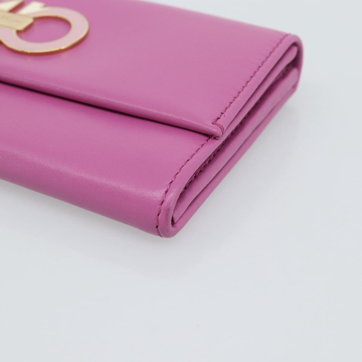 Salvatore Ferragamo Gancini Long Wallet Leather Pink Gold Auth ar14073V