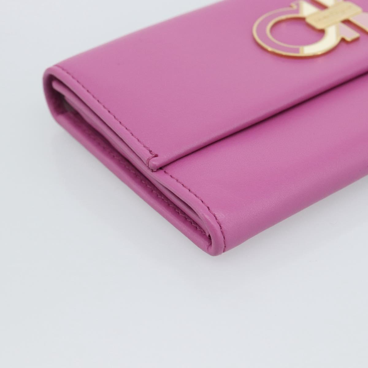 Salvatore Ferragamo Gancini Long Wallet Leather Pink Gold Auth ar14073V