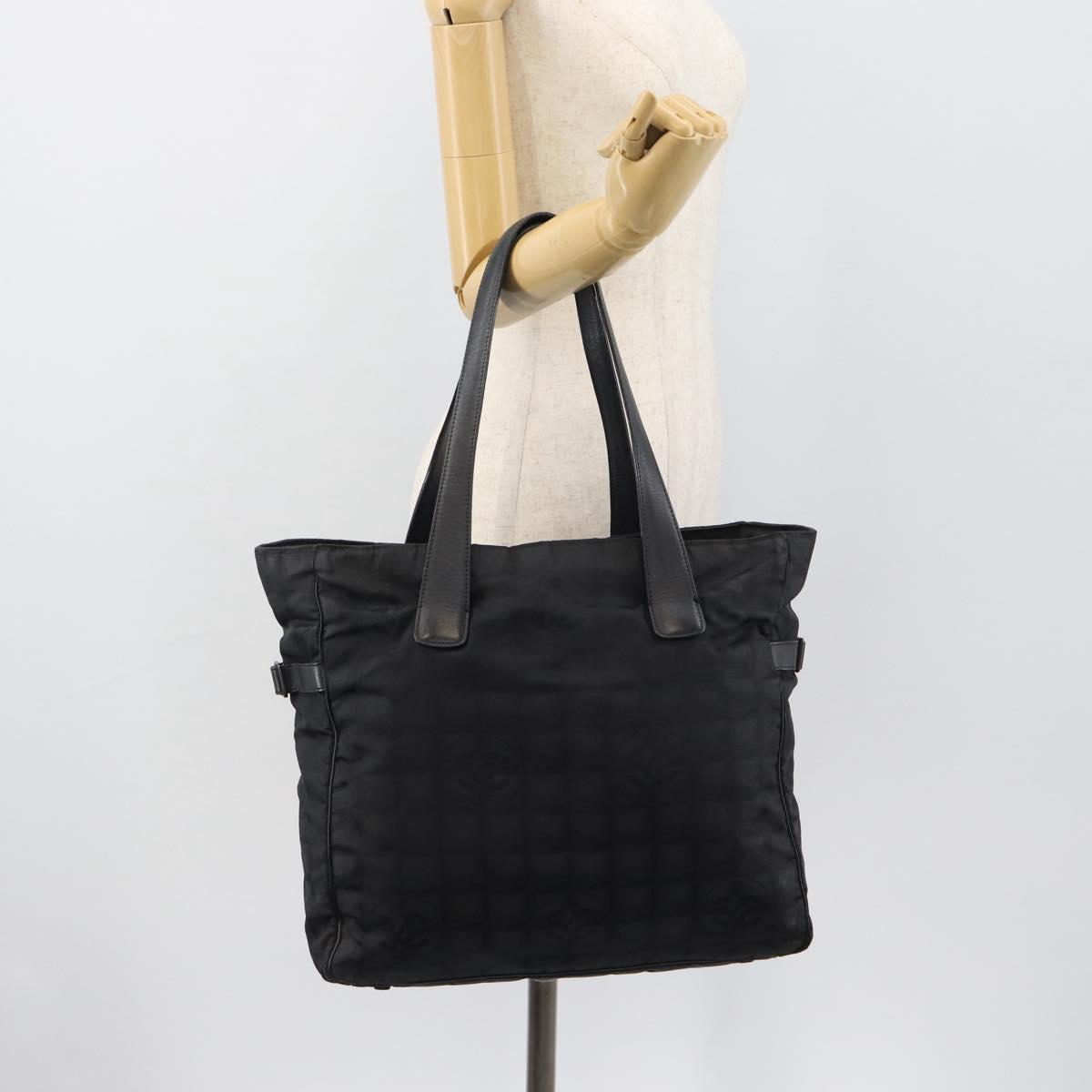CHANEL New Travel Line Tote Bag Canvas Black CC Auth ar14076