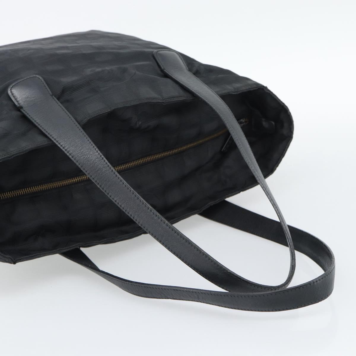 CHANEL New Travel Line Tote Bag Canvas Black CC Auth ar14076