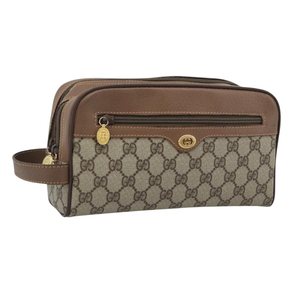 GUCCI GG Supreme Clutch Bag PVC Leather Beige Gold 014 58 6086 Auth ar14077