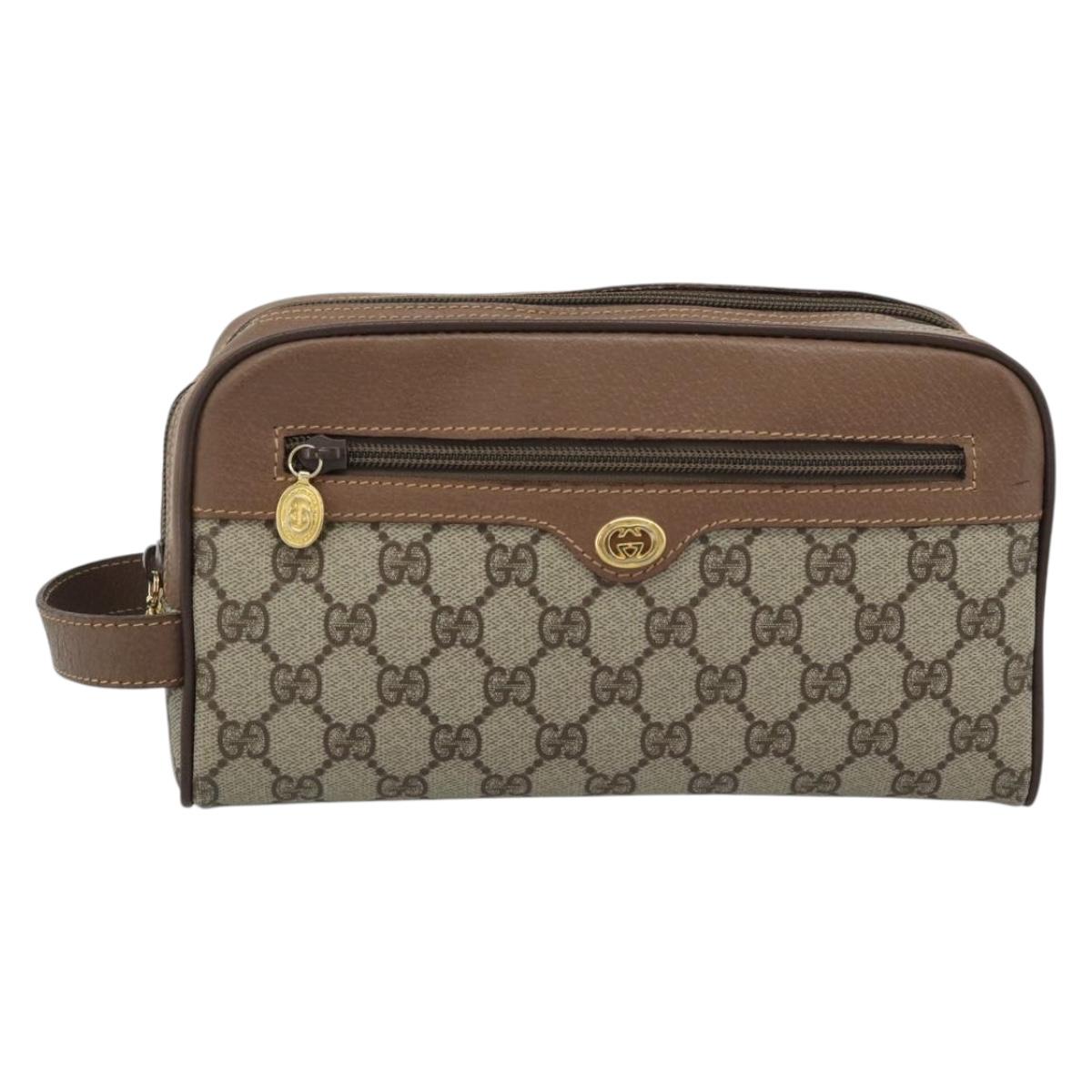 GUCCI GG Supreme Clutch Bag PVC Leather Beige Gold 014 58 6086 Auth ar14077