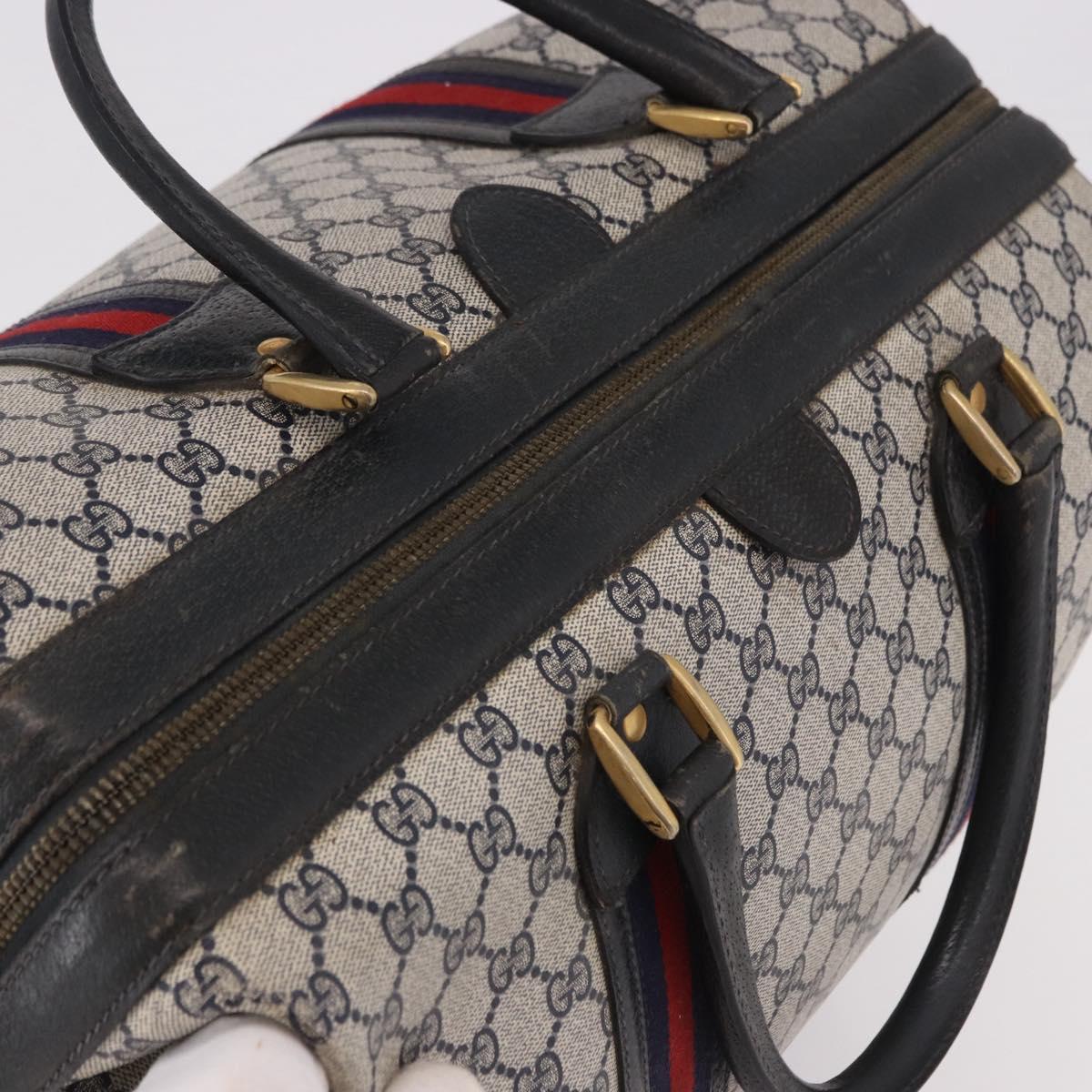 GUCCI GG Supreme Boston Bag PVC Leather Navy Gold Auth ar14078