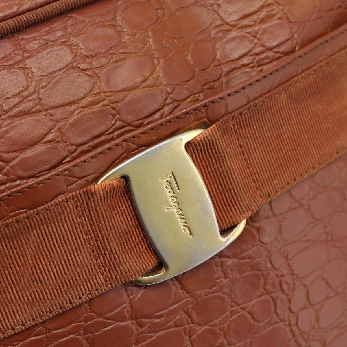 Salvatore Ferragamo Vala Shoulder Bag Leather Brown Gold Auth ar14079
