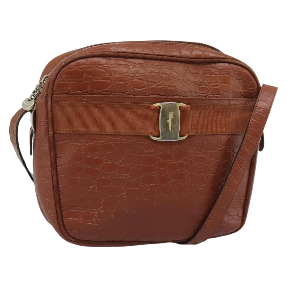 Salvatore Ferragamo Vala Shoulder Bag Leather Brown Gold Auth ar14079