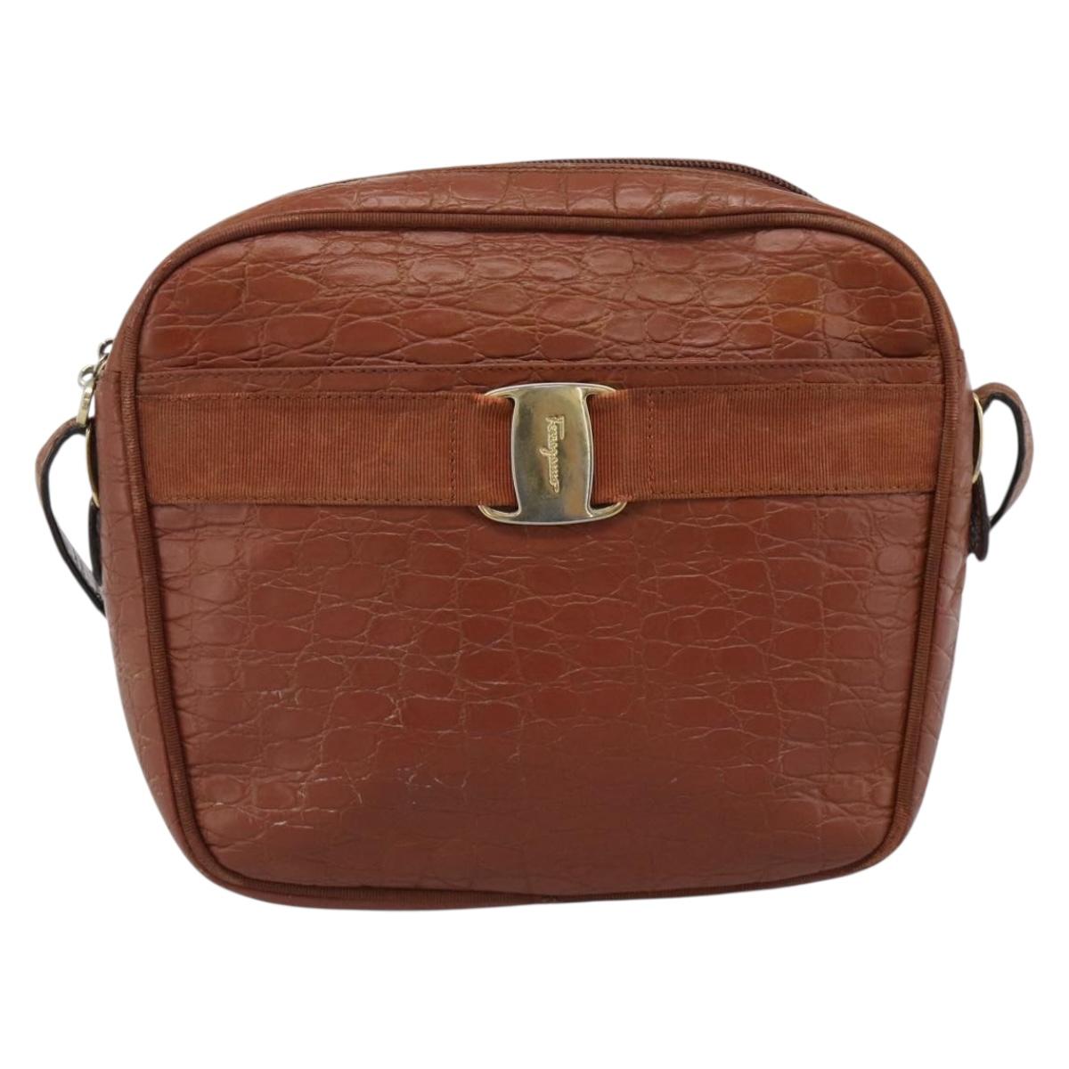 Salvatore Ferragamo Vala Shoulder Bag Leather Brown Gold Auth ar14079