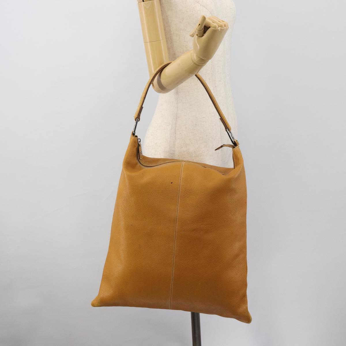 FENDI Tote Bag Leather Beige Silver Auth ar14083