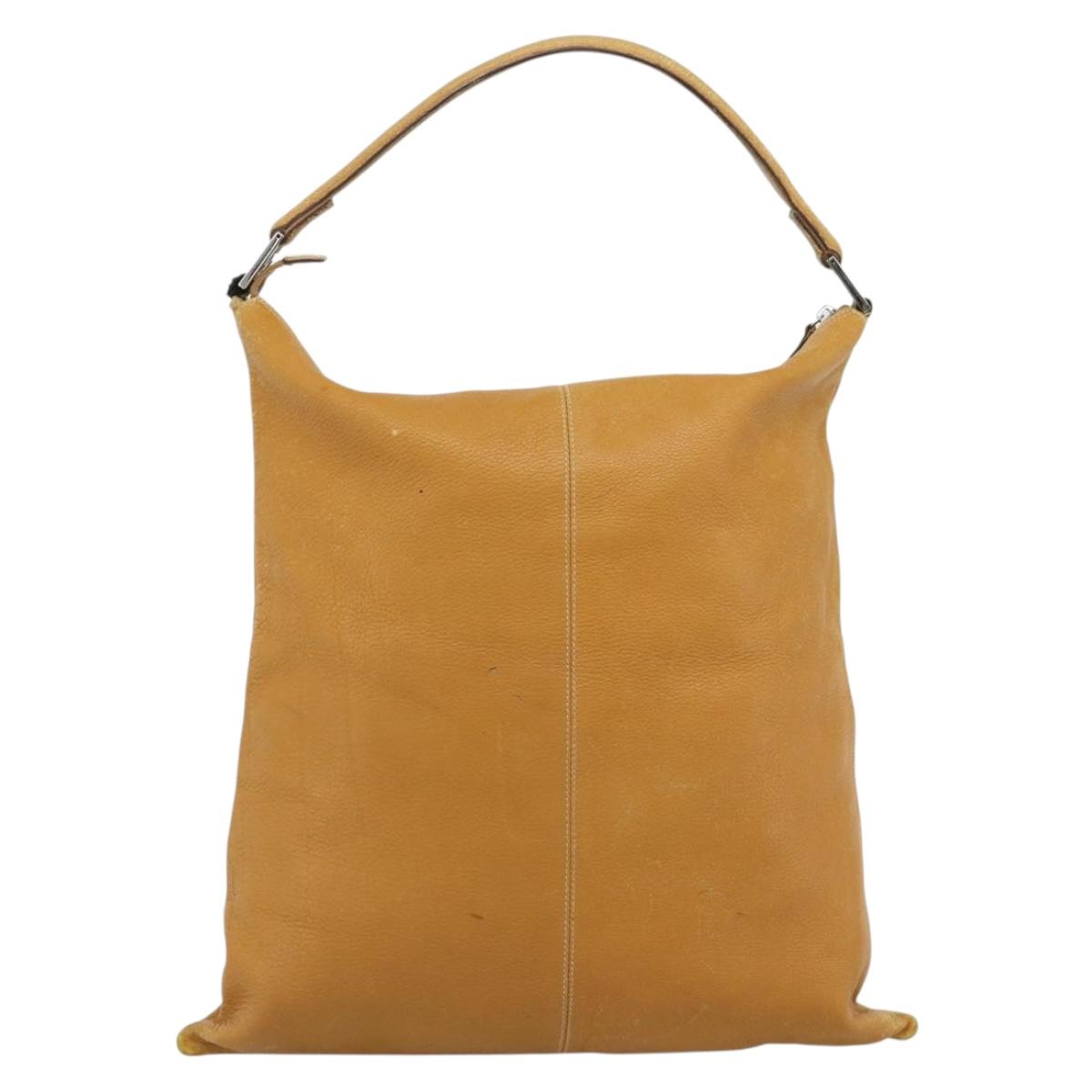 FENDI Tote Bag Leather Beige Silver Auth ar14083