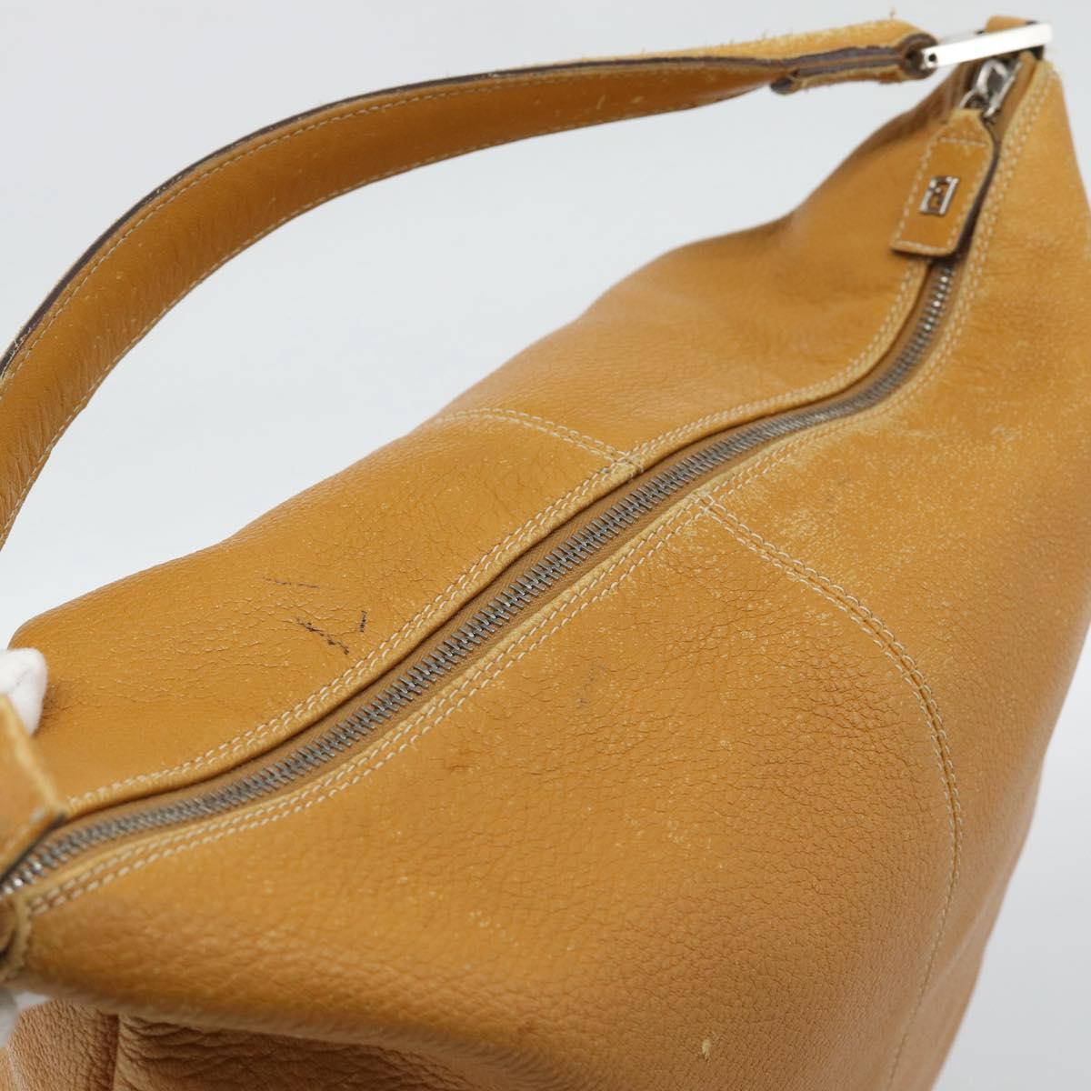 FENDI Tote Bag Leather Beige Silver Auth ar14083