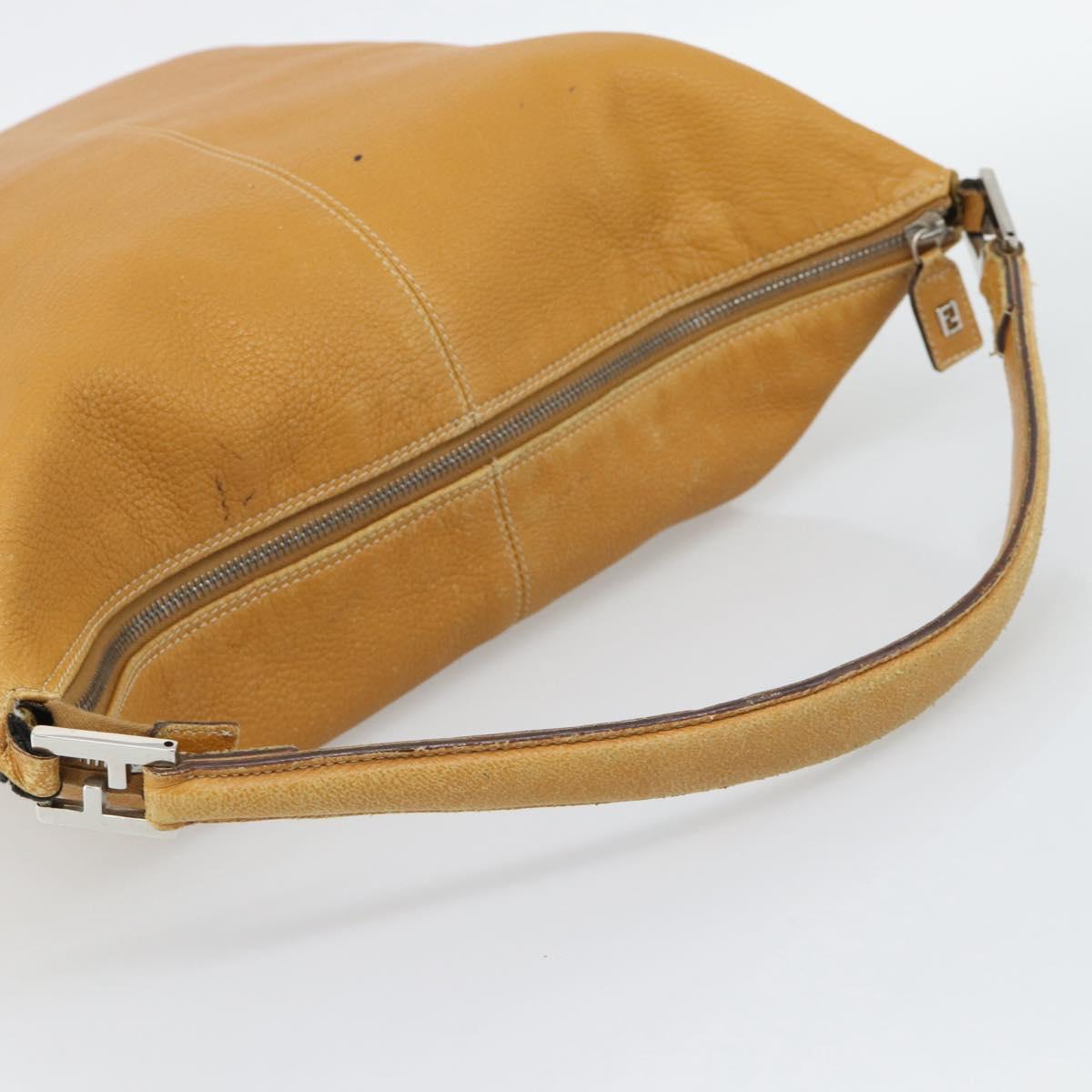 FENDI Tote Bag Leather Beige Silver Auth ar14083