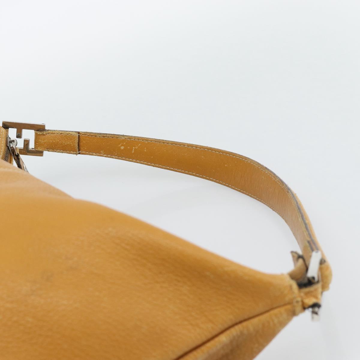 FENDI Tote Bag Leather Beige Silver Auth ar14083