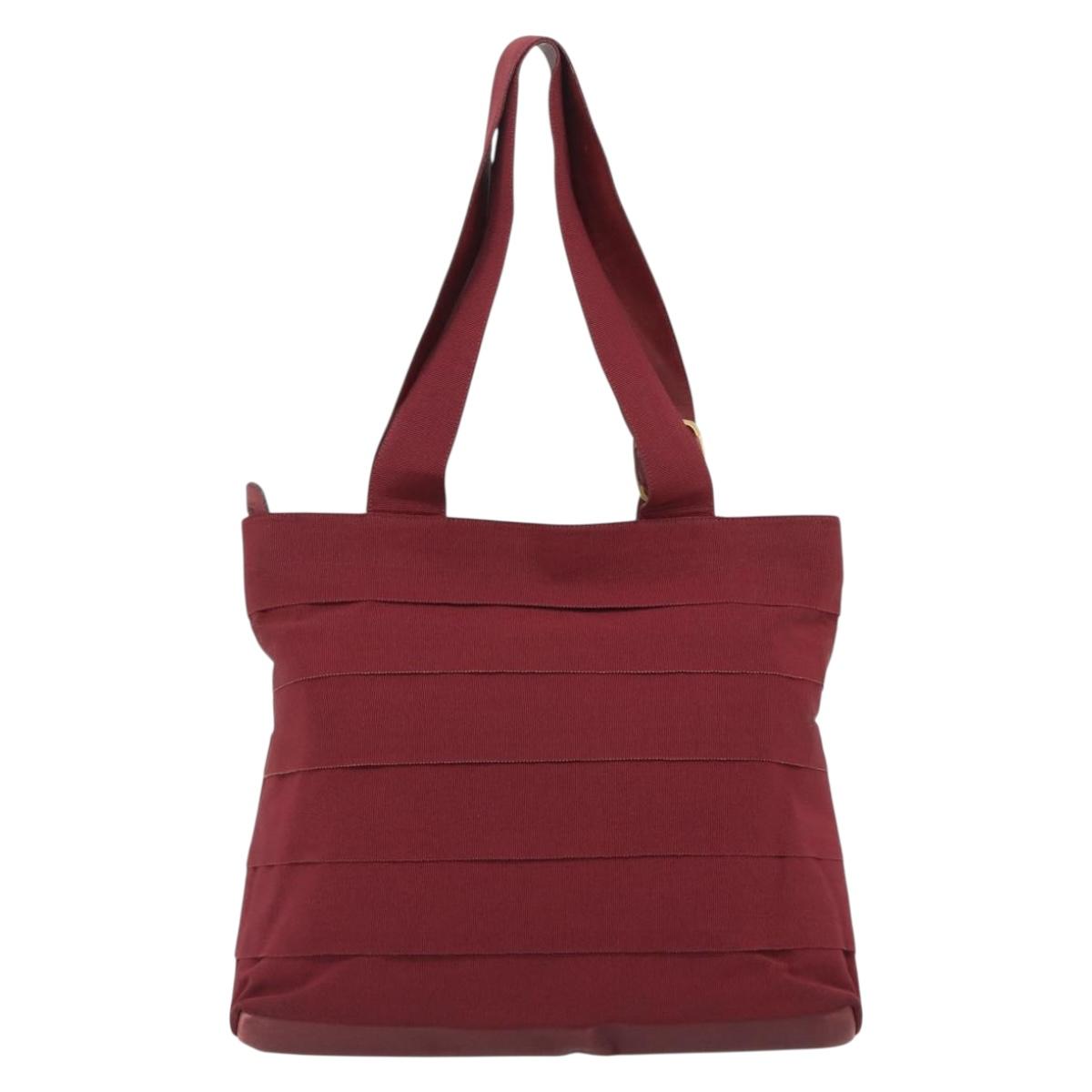 Salvatore Ferragamo Tote Bag Canvas Bordeaux Gold Auth ar14084