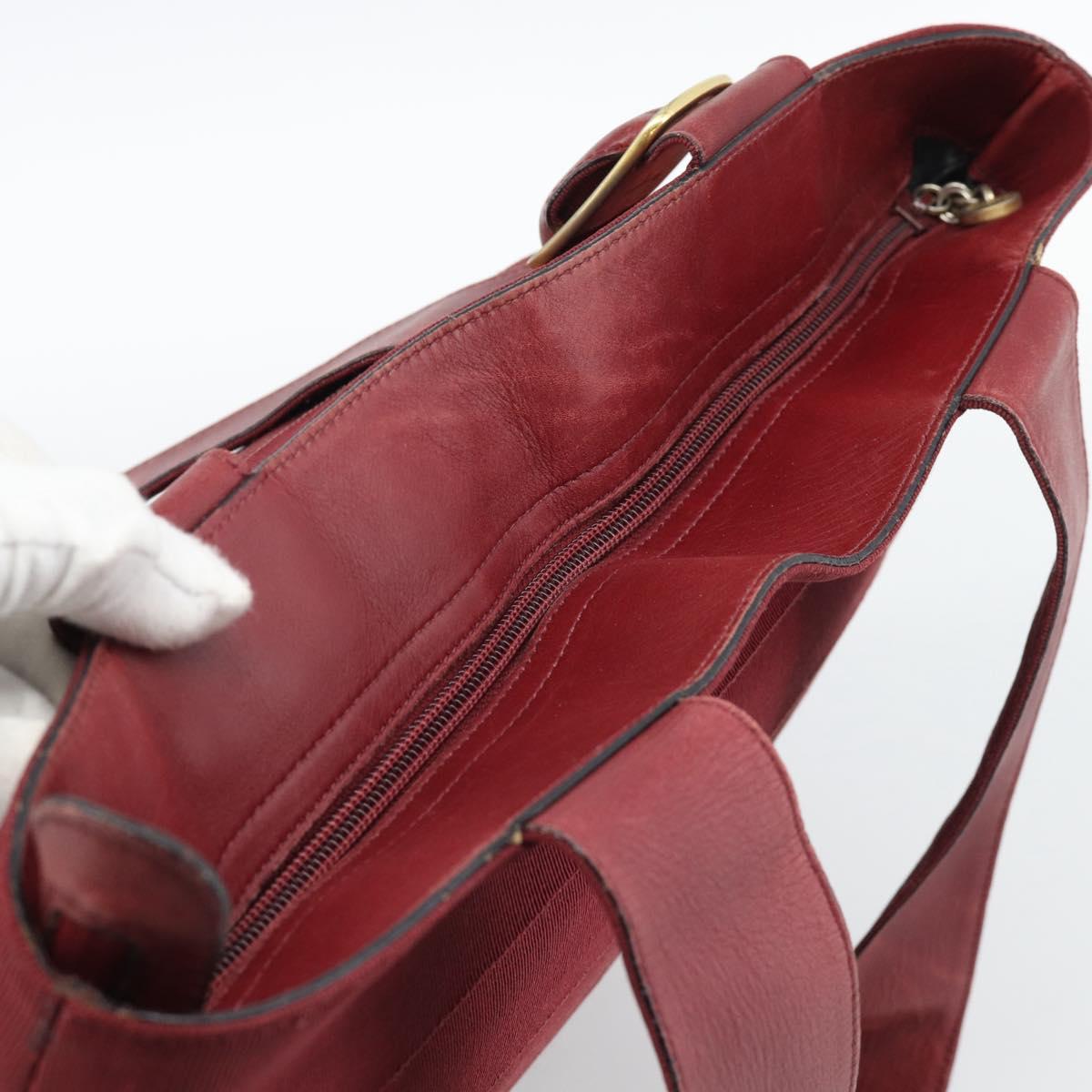 Salvatore Ferragamo Tote Bag Canvas Bordeaux Gold Auth ar14084