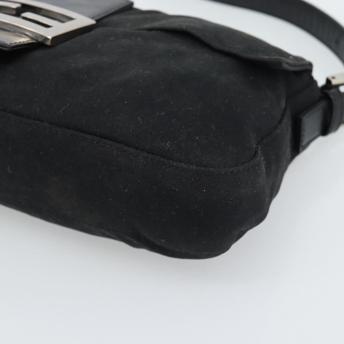 FENDI Mamma Baguette Shoulder Bag Cotton Black Silver Auth ar14086