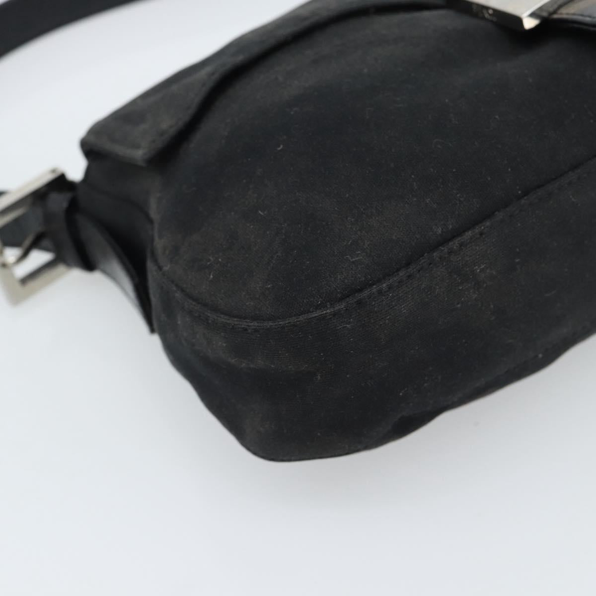 FENDI Mamma Baguette Shoulder Bag Cotton Black Silver Auth ar14086