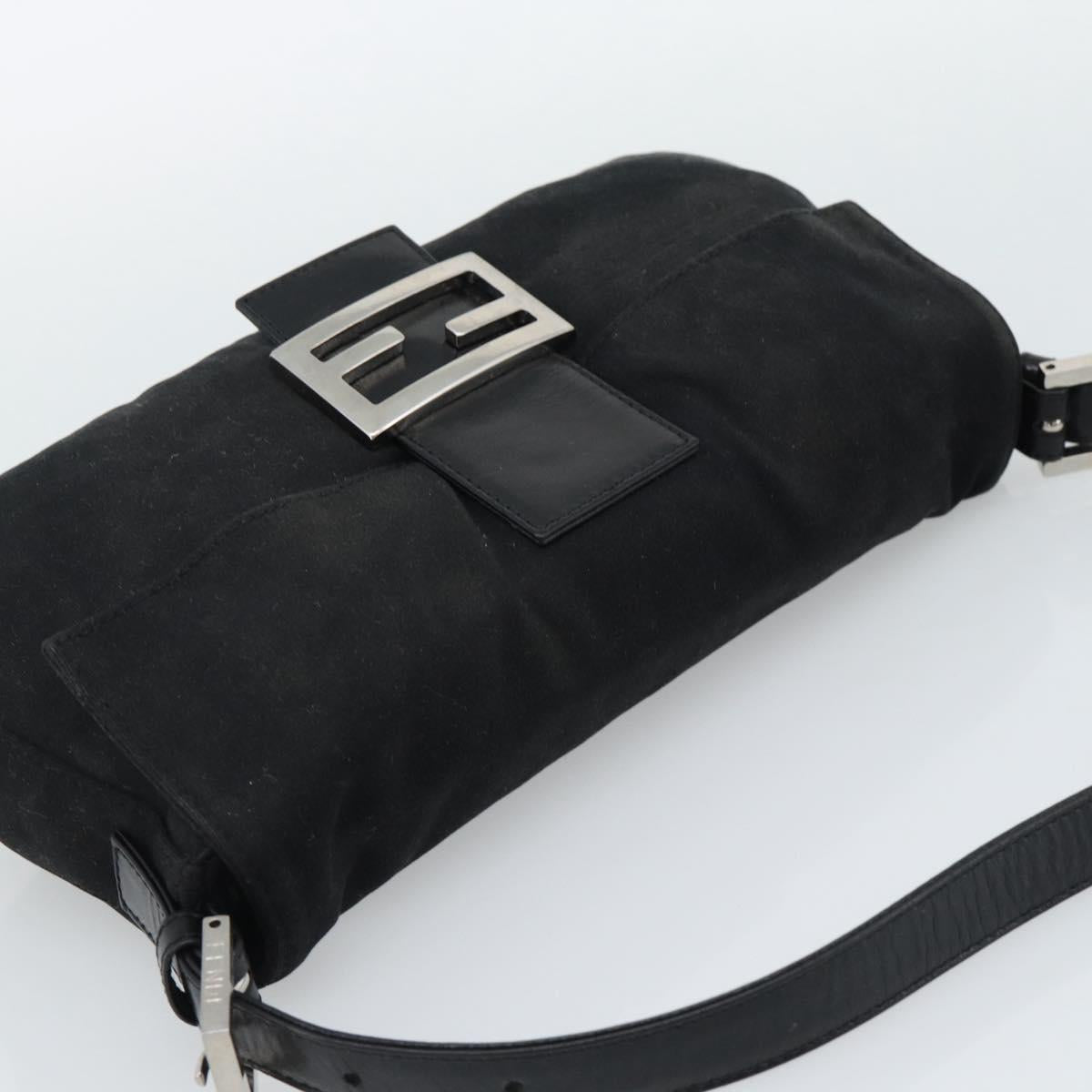 FENDI Mamma Baguette Shoulder Bag Cotton Black Silver Auth ar14086