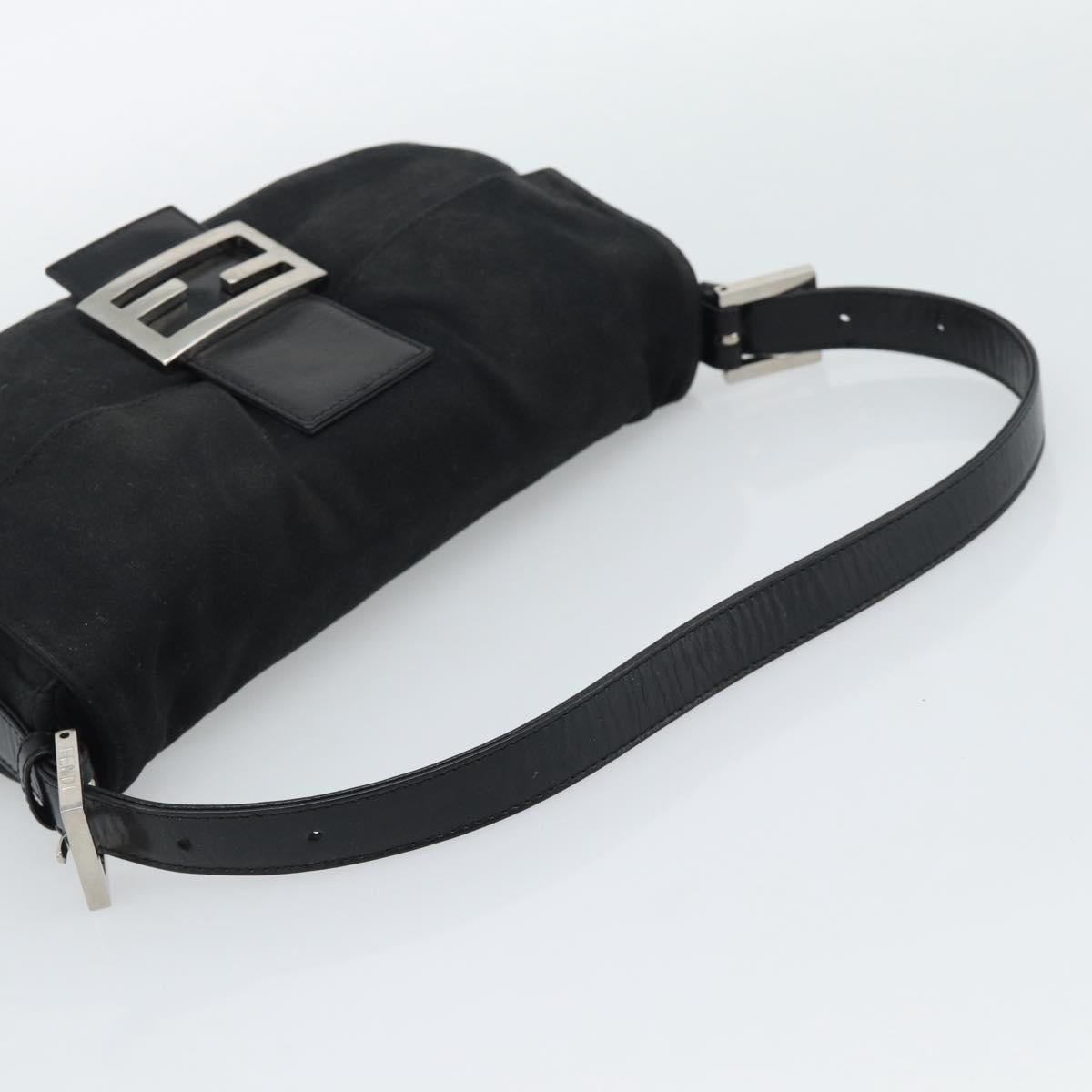 FENDI Mamma Baguette Shoulder Bag Cotton Black Silver Auth ar14086
