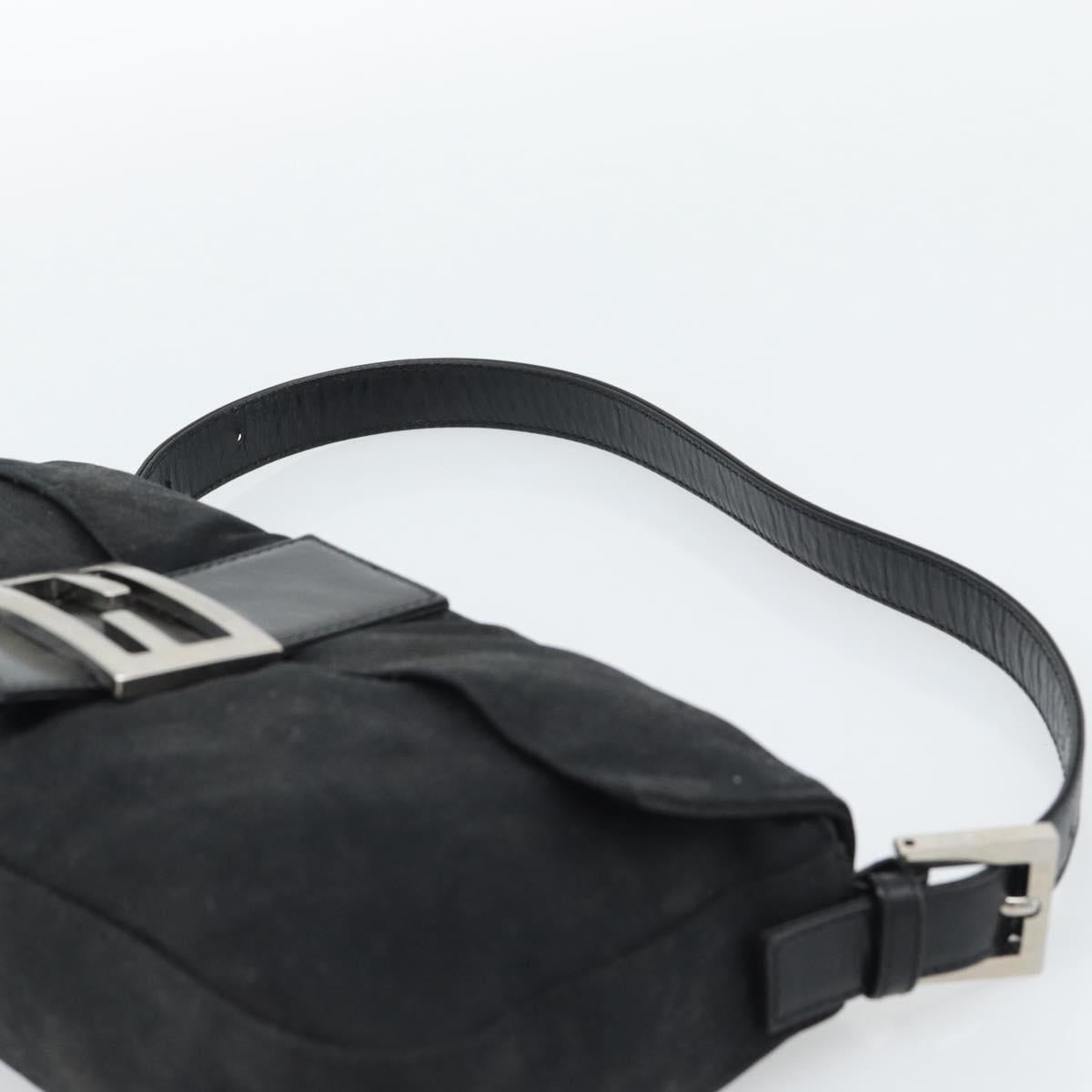 FENDI Mamma Baguette Shoulder Bag Cotton Black Silver Auth ar14086