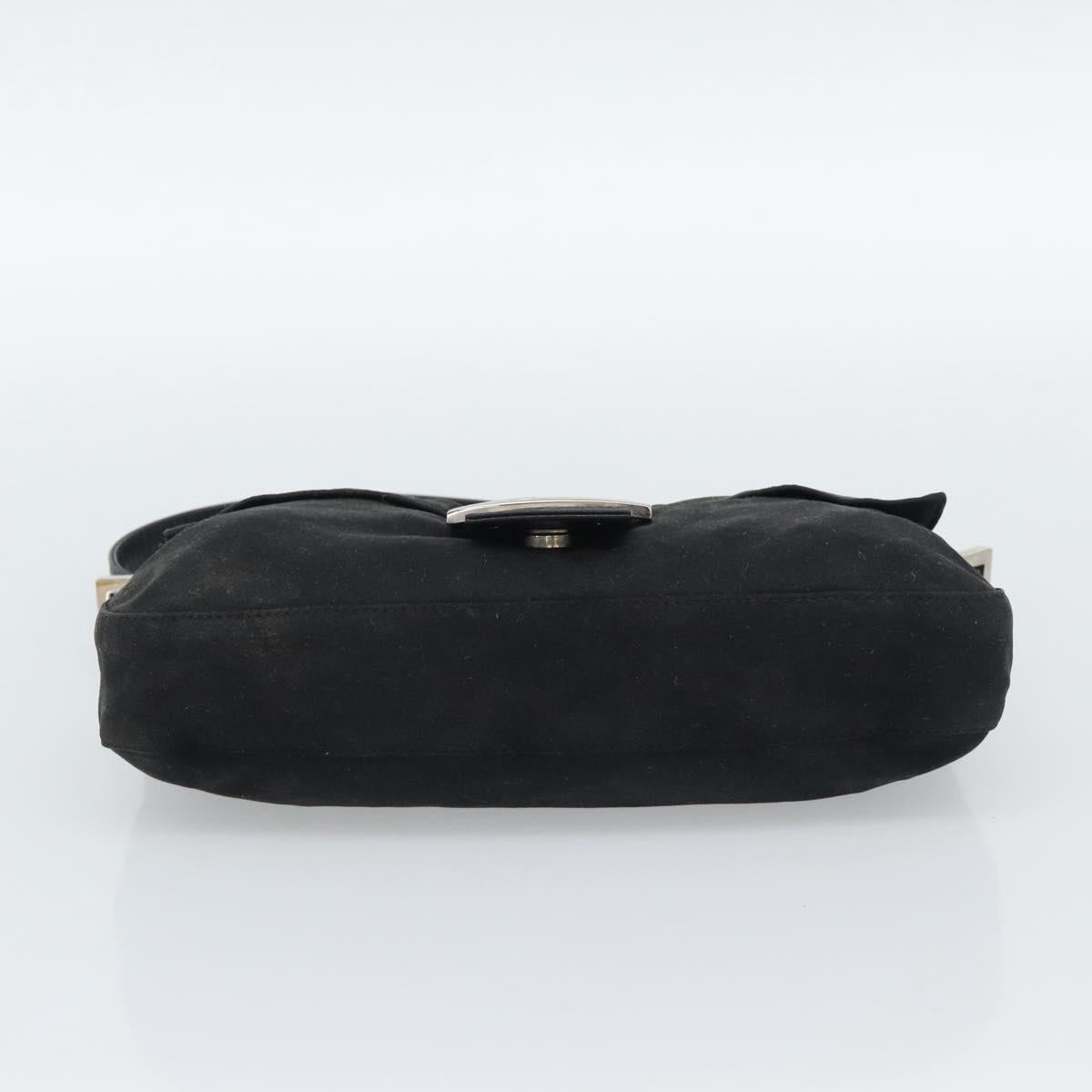 FENDI Mamma Baguette Shoulder Bag Cotton Black Silver Auth ar14086