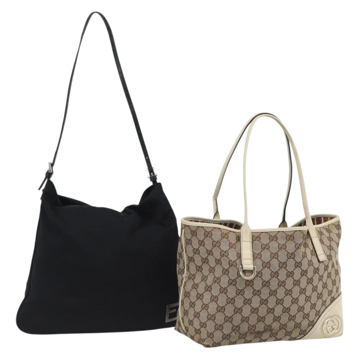 GUCCI Fendi Tote Bag GG Canvas 2 Set Beige Black Auth ar14088