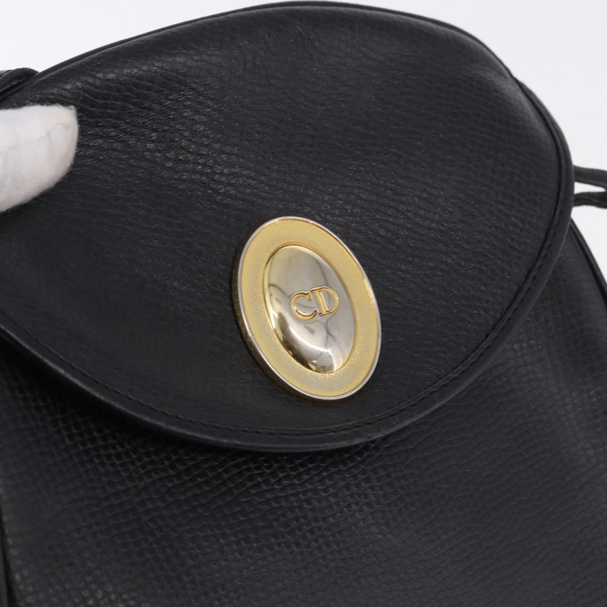 Christian Dior Backpack Leather Black Gold Tone Auth ar14096A