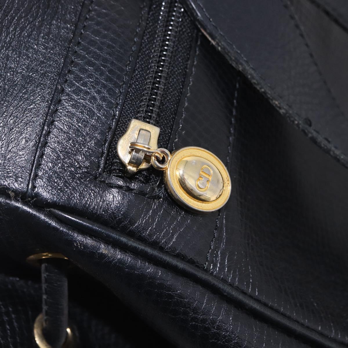 Christian Dior Backpack Leather Black Gold Tone Auth ar14096A